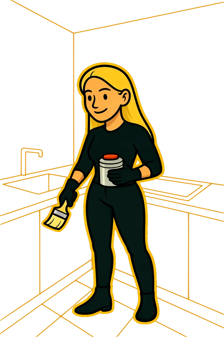 Fugemontør fra Gummifugen klargør bordplade til fugning af køkkenbord