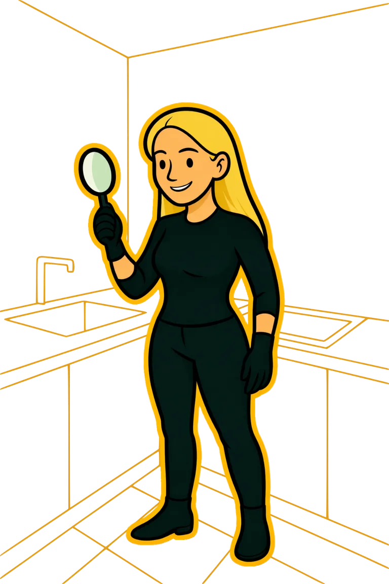 Fugemontør fra Gummifugen inspicerer fuger ved køkkenbord